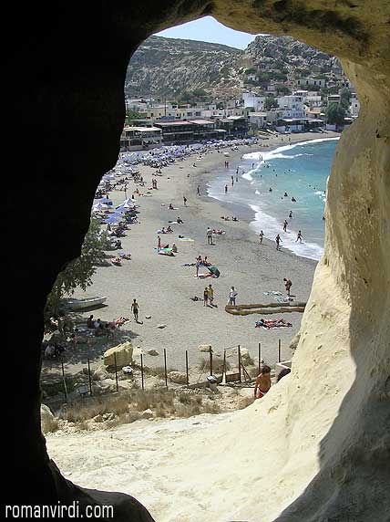View from one of the Roman Tombs in Matala onto the Beach