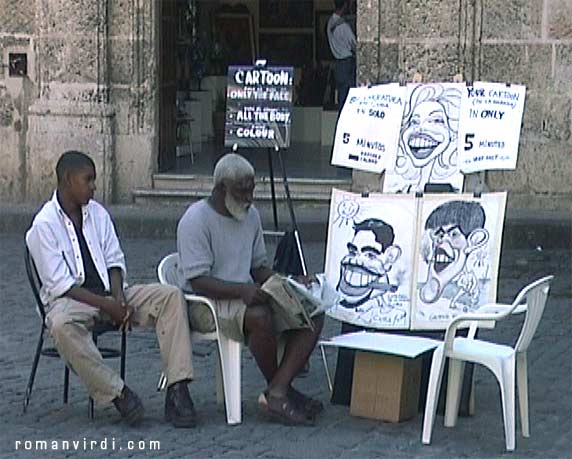 Caricaturists have set up shop before the Cathedral