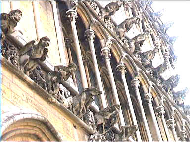 Gargoyles on the facade of ñglise Notre Dame. Each one is different