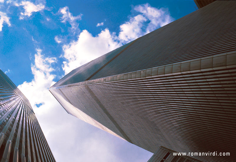 The Twin Towers of the World Trade Centre from below