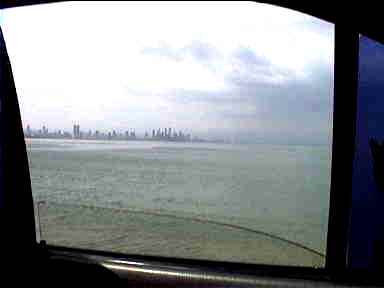 Driving along the causeway by taxi