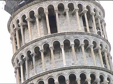 Detail of the Leaning Tower. It doesn't seem possible that it can still stand, leaning at such an angle