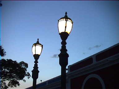 Olde style lanterns kick in at dusk