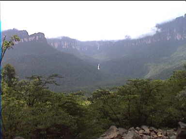 You can see both parts of La Cortina in the distance as seen from Angel falls