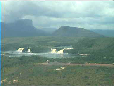 View of magnificent Canaima Falls and Tepuis from the air!