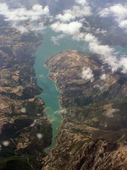 Lake with a dam at the bottom, France